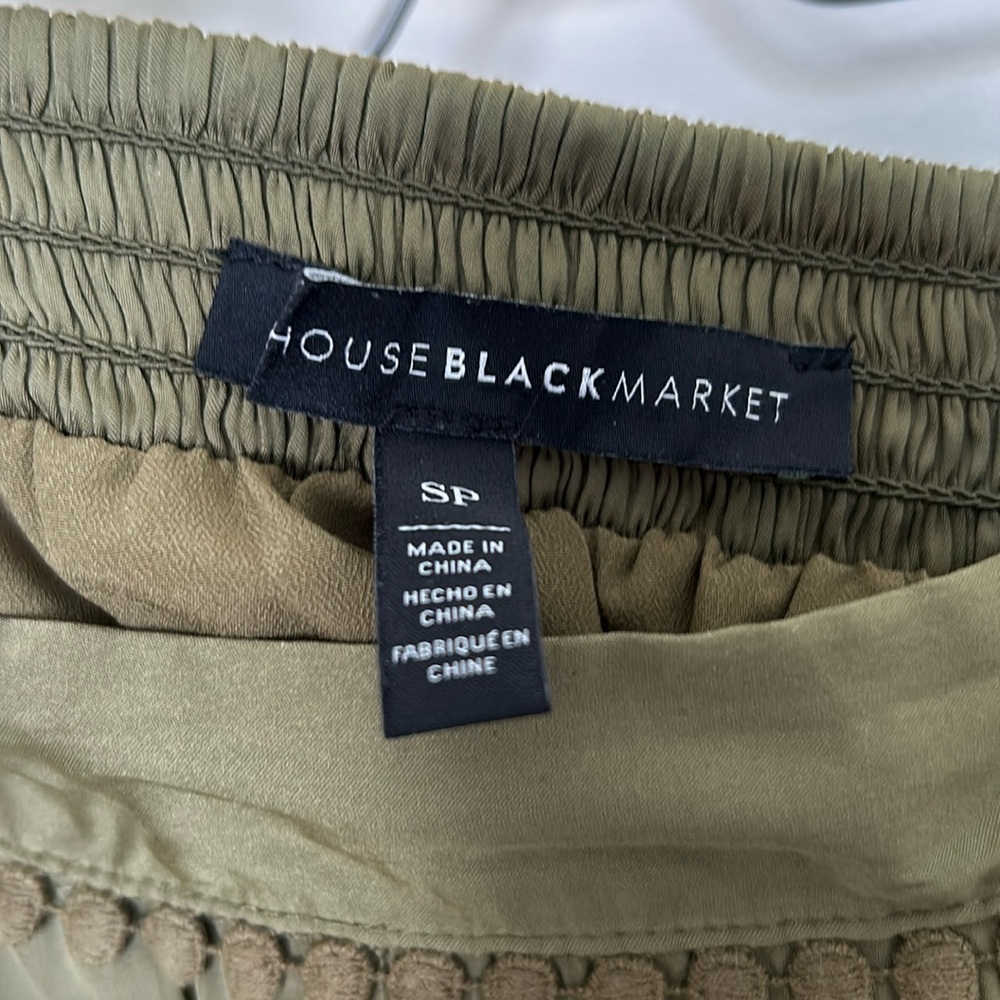 White House Black Market Military Skirt Olive Green Size SP Tiered Lace Trim - Picture 3 of 12